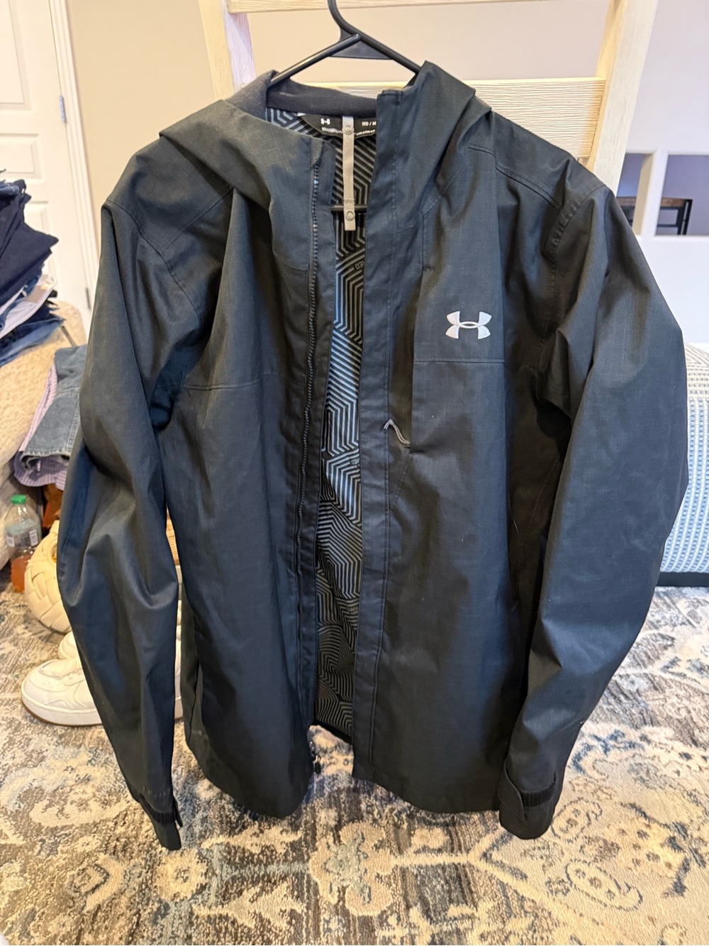 Under Armour Black Hooded Rain Jacket with Reflective Logo